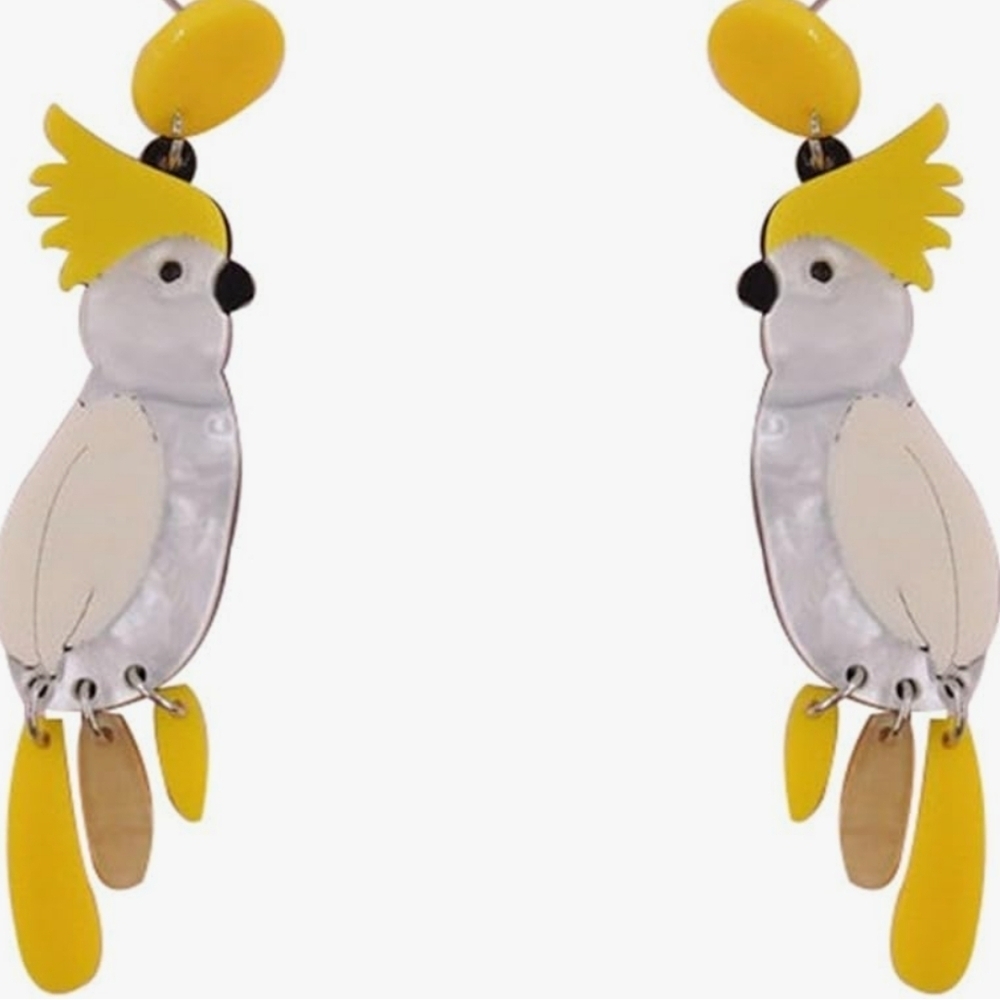 Yellow and White Parrot Earrings